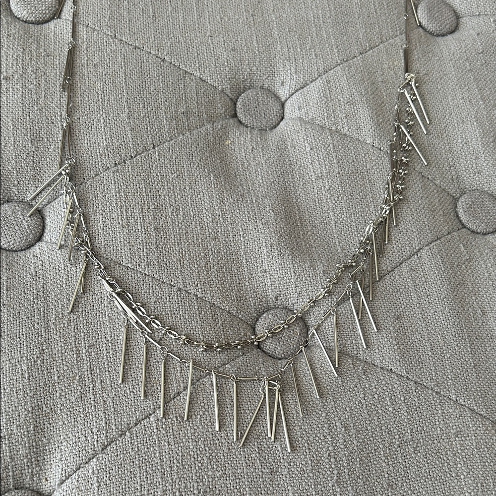 Anthropologie Silver Layered Spike Fringe Necklace